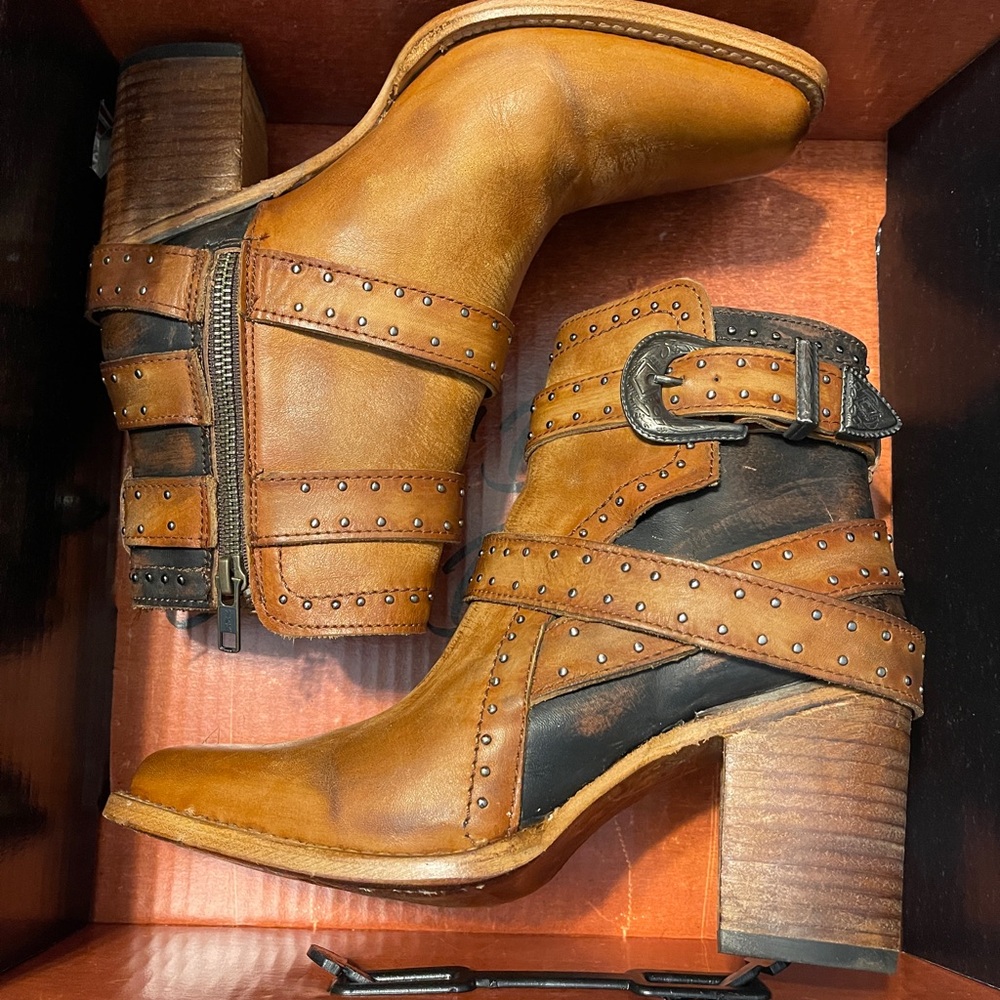 Freebird Brown Ankle Boots with Studded Straps 7